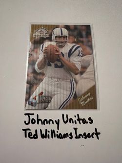 Johnny Unitas Baltimore Colts Hall of Fame QB Ted Williams Football Short Print Insert Card.