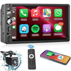 Double Din Apple CarPlay Car Stereo Radio with Android auto,7 inch Bluetooth Touchscreen Radio Support Phone Mirror Link FM Radio 