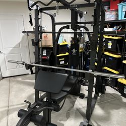 Vesta Fitness Smith Machine 2001 w/Bench Attachment | 230lb Bumpers Weights | 7ft Olympic Bar | Fitness | Gym Equipment | FREE DELIVERY 🚚 