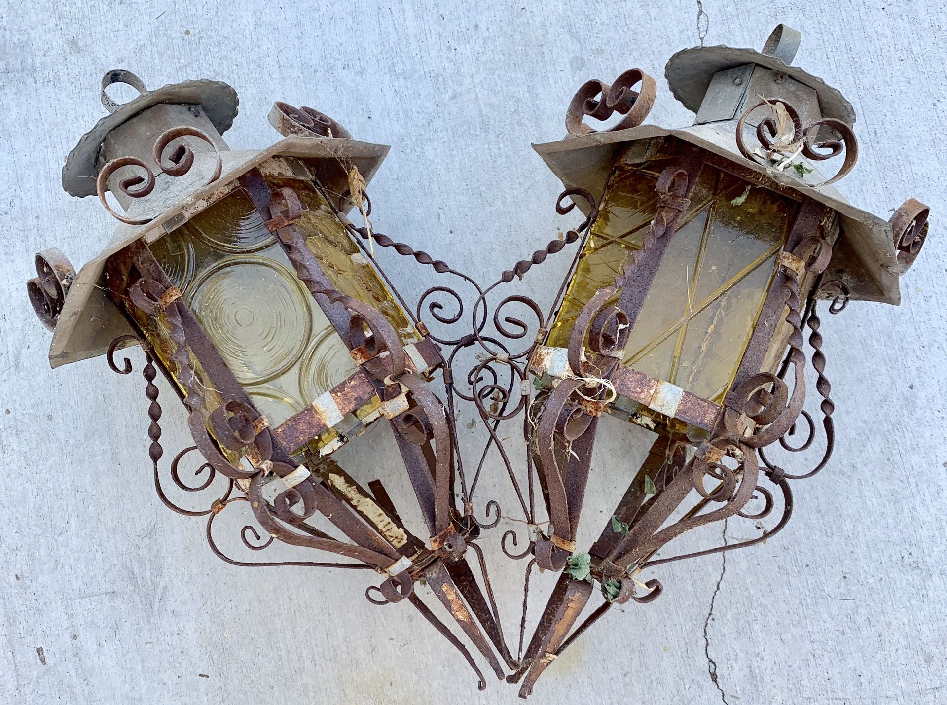 Antique 1900’s Iron Light sconces with glass inserts