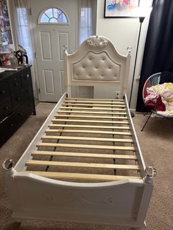 White Twin Bed Frame with Tufted Headboard