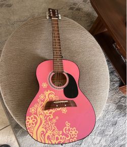 Pink Acoustic Guitar with Floral Design