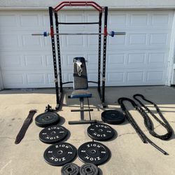 Squat Rack, Bench, Barbell, Bumper Plates And  More