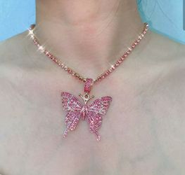 Pink butterfly necklace