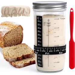 Sourdough Starter Kit with Sourdough Starter Jar,Date Marked Feeding Band, Thermometer,Sourdough Jar Scraper,Sourdough Starter Jar Kit & Sourdough Bre
