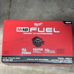Milwaukee Fuel Circular Saw 7 1/4” Tool Only New Nuevo 