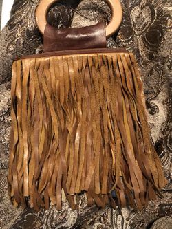 REAL BROWN LEATHER AND BLUE JEAN CLUTCH