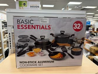 Basic Essentials 32-Pc. Nonstick Aluminum Cookware Black