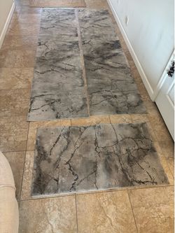 Grey marble pattern rugs - 2 runners + 1 area rug. Professionally cleaned on aug 4th.