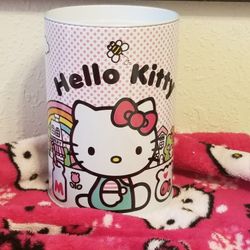 Hello Kitty Sanrio Logo Tin Can Coin Bank NEW
