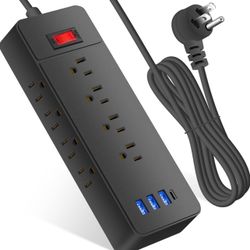 Power Strip Surge Protector Speaker - 12 Widely Spaced Outlets 4 USB Charging Ports(Built-in LED Light), 1700J Flat Plug with 6 Feet Power Cord, Overl