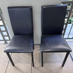 Modern Black Leather Dining Chairs Set of 2 – Metal Frame