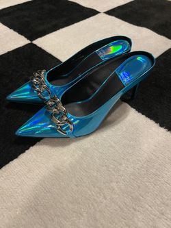 jeffrey campbell slithers pointed toe pump blue metallic iridescent size 7.5