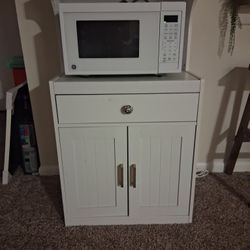 Beautiful White Microwave Cart w/ Double Door Cabinet