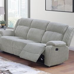Light Grey Fur Like Corduroy Manual Recliner Sofa Brand New In Box Firm Price $560