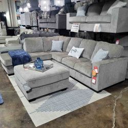 GREY SECTIONAL COUCH LIVING ROOM SET  - [NEW]  [EASY CARE FABRIC]