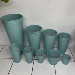 Metal Bucket Planters —Garden Buckets Pots—Plant Pots —Metal Vases—Set Of 9 .