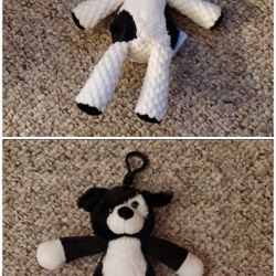 Scentsy Buddy Clover The Cow And Haddie The Collie Black White Dog Plush Keychains