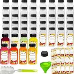 48pcs 8oz Juice bottle with caps,Plastic bottles with caps, Reusable Clear Bulk Beverage Containers for Juice, Milk and Other Beverages
