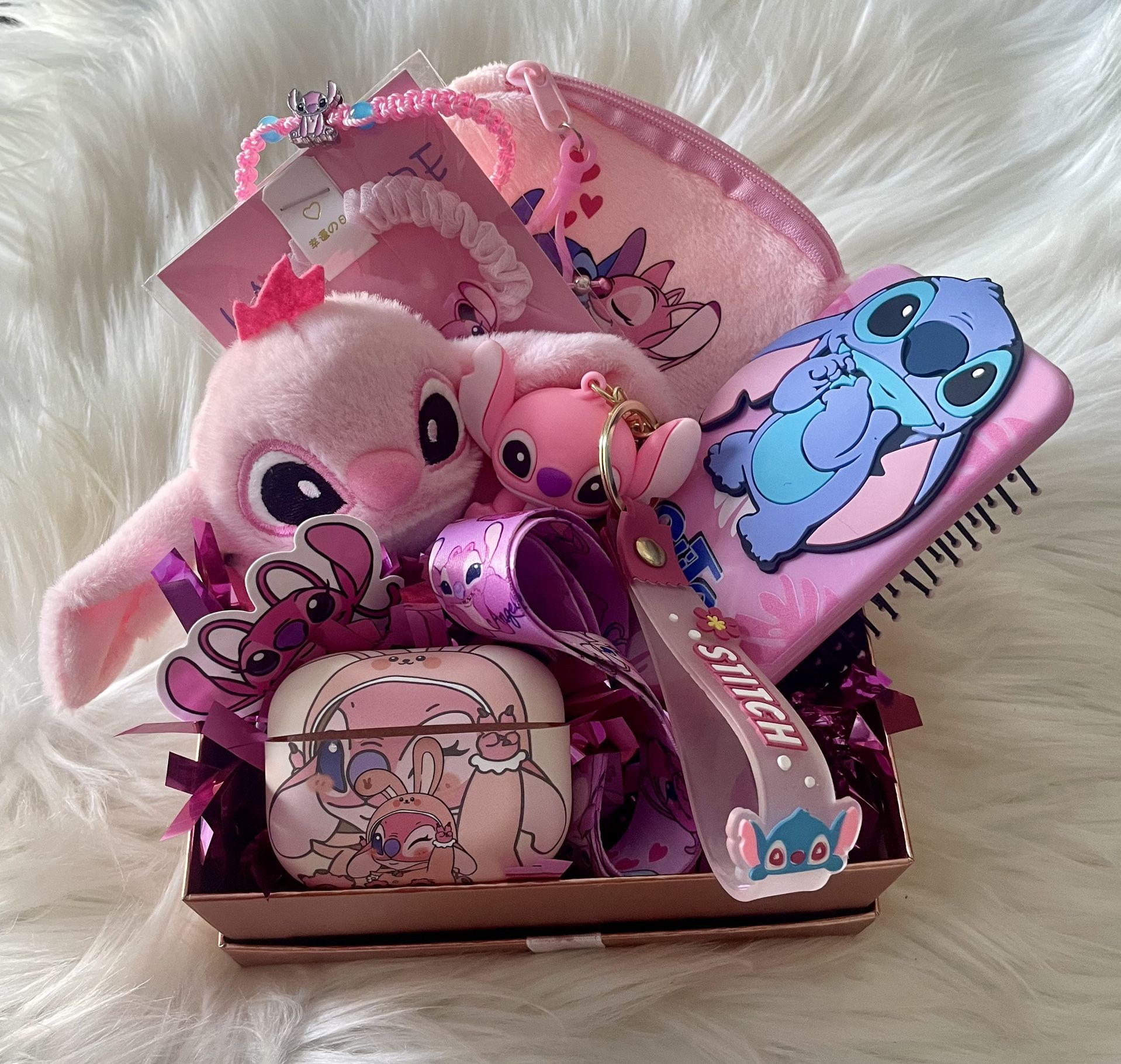 Brand New Cute Pink Stitch Gift Basket