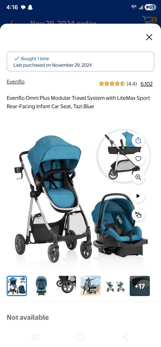 Evenflo Omni Plus Modular Travel System with LiteMax Sport Rear-Facing Infant Car Seat, Tazi Blue