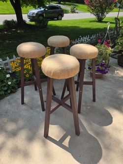 Set of 4 Rustic Farmhouse Burlap Dining Chairs – Refinished