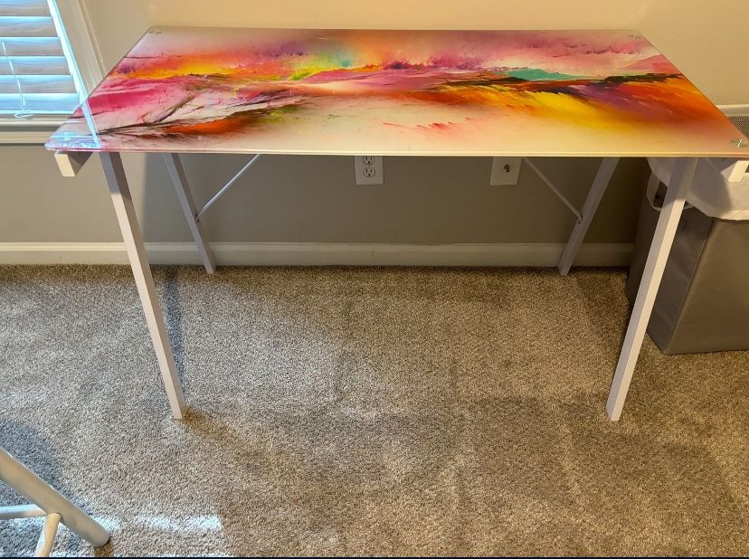 EPOXY DESK VERY UNIQUE DESIGN PINK YELLOW WHITE BASE