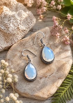 Teardrop Opalite Silver 1.3” Earrings