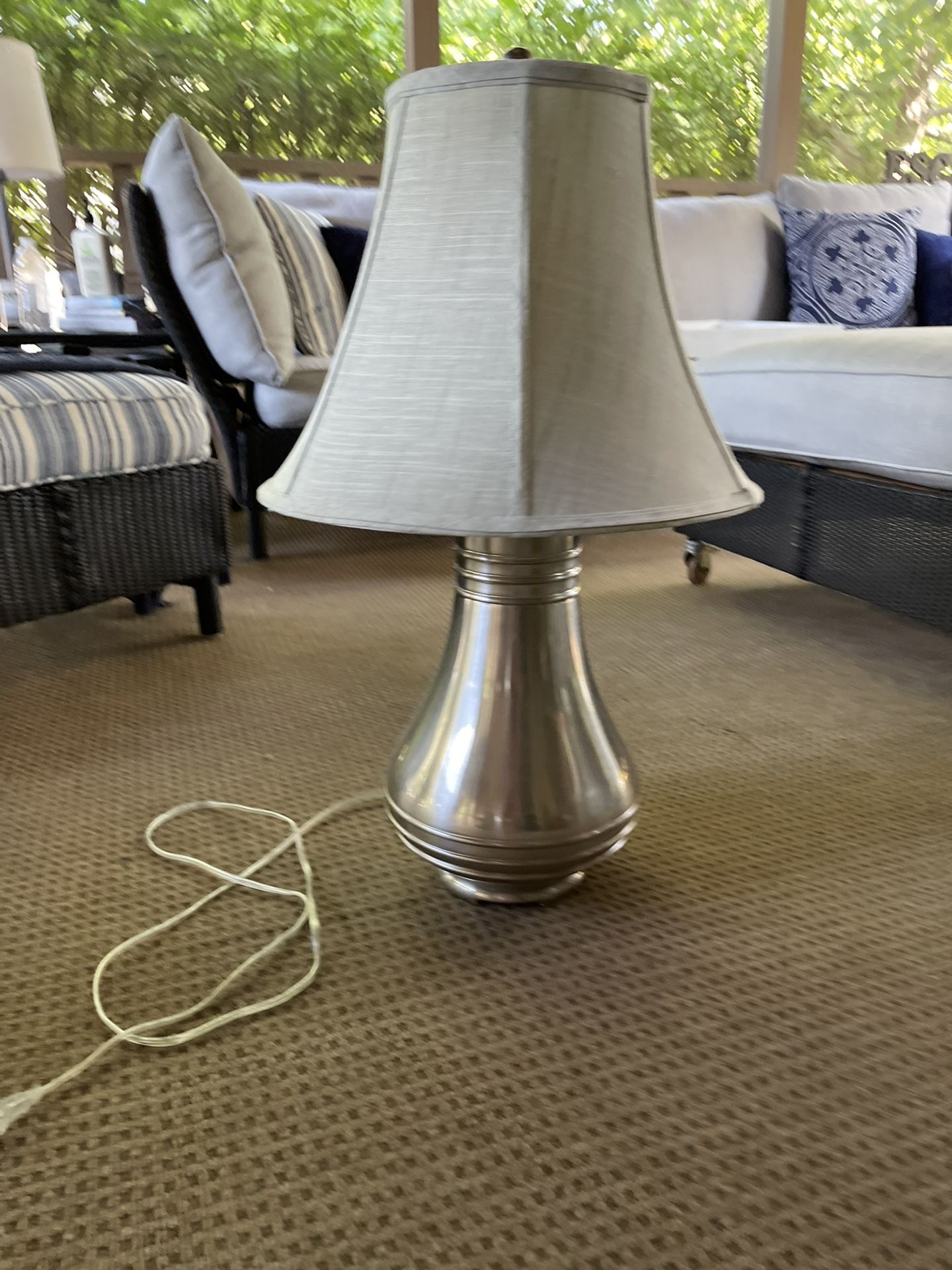 Brushed Nickel Lamp With Brand New Gray Shade