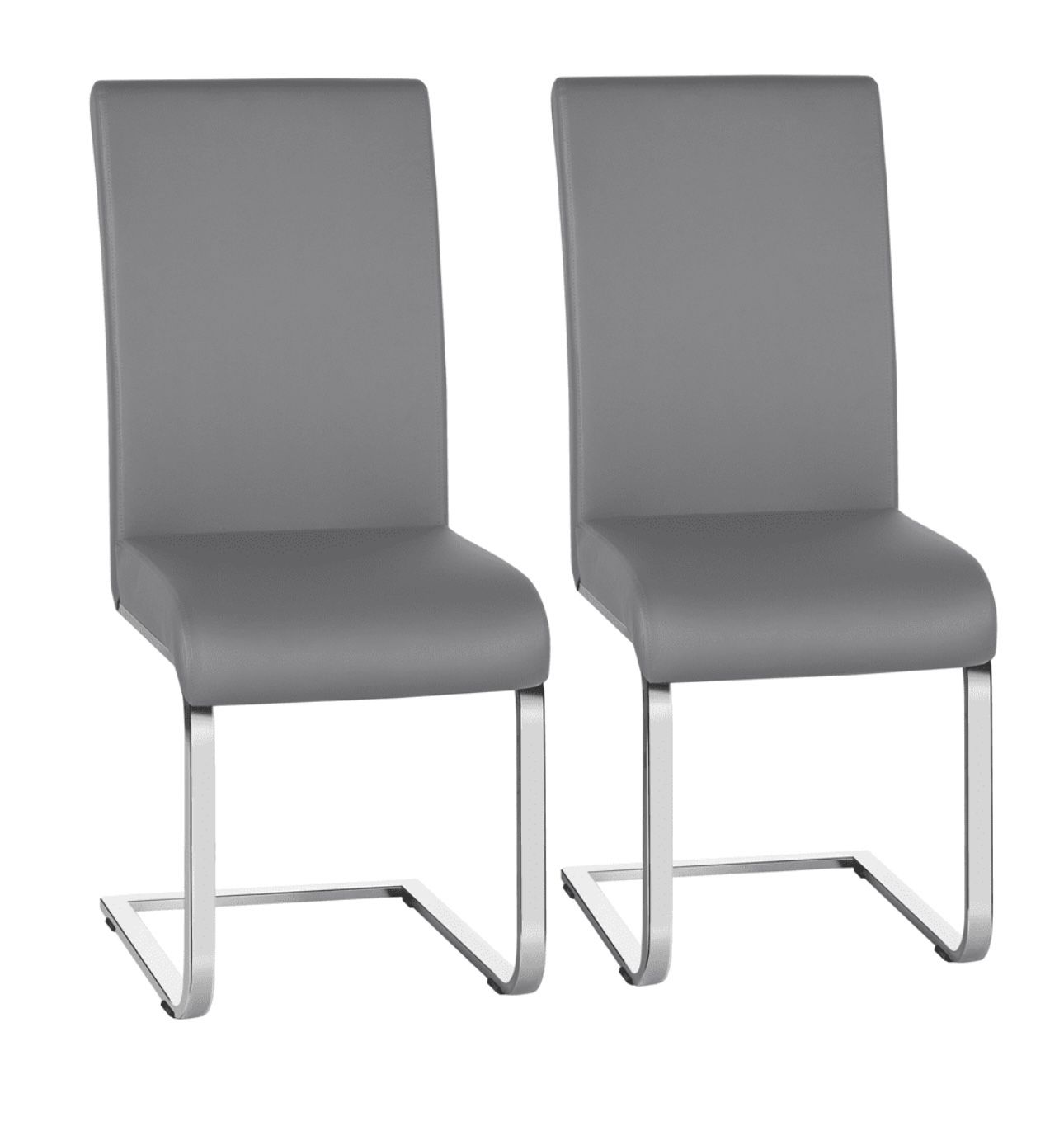 2pcs Armless PU Leather Dining Chairs With Metal Legs, Light Gray