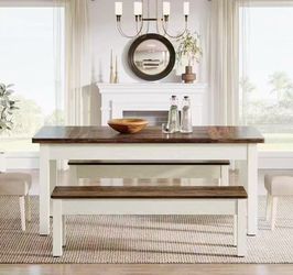 F1991AB new in box 55" Dining Table Set, 3 Pieces Wood Kitchen Table with 2 Benches