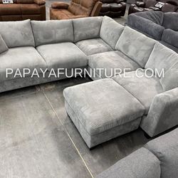New! Light Grey Sectional Sofa And Ottoman, Sectionals, Sofa, Couch, Plush Sectional, High Back Couch, Sofas, Grey Sectional, Grey Sofa, Grey Couch