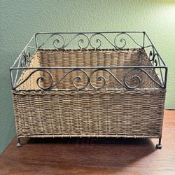 Wicker With Metal Trim Magazine /blanket Rack