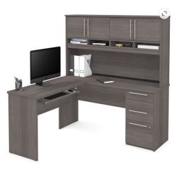 Bestar Innova 59W 60W L-Shaped Desk with Hutch in Bark Gray