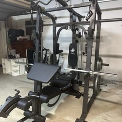 Vesta Fitness Smith Machine 2001 w/Bench Attachment | 230lb Bumpers Weights | 7ft Olympic Bar | Fitness | Gym Equipment | FREE DELIVERY🚚 