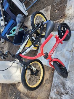 2 BIKES BALANCE BIKE AND MOGGOOSE MUTANT16INCH VERY GOOD TIRES AND NEW TUBES EVERYTHING IS GOOD CONDITION