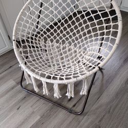 Large Macrame Hammock Chair Metal Brown Frame 