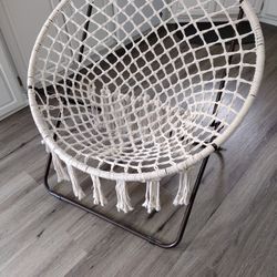 Large White Cream  Macrame Hammock Papasan Chair Metal Brown Frame 