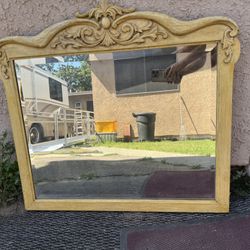 Vintage Mid Century Ornate Wood Wall Mirror with Gilded Frame