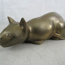 Solid Brass Vintage MCM Cat/Kitten Hunting Crouching 7" Length


