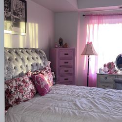 Tufted Velvet Upholstered Silver Queen Bed Frame