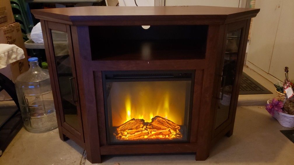 Fireplace Corner TV stand shelf Wood finish