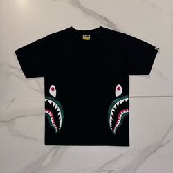 A Bathing Ape BAPE Shark Silver Zip Tee Black Size Large