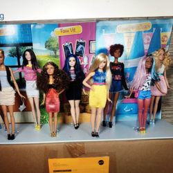 Collectible  Barbies 2016 Mattel (9) Curvy Series Display.