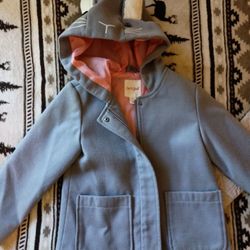 Kids Grey Jacket With Pockets And Bunny Hoodie.