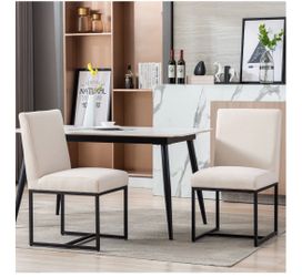 Modern Dining Chair – White Woven Fabric / Black Metal Legs