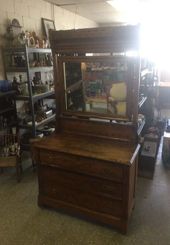 Antique solid Oak dresser w/mirror 1940's USA made