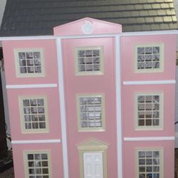 Vintage Pink 3 Story Wooden Dollhouse