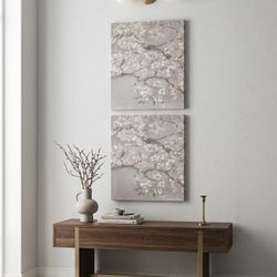 Like New! Set of 2 Elegant Floral Blossom Canvases – 24" x 31.5" (Gray & White)
