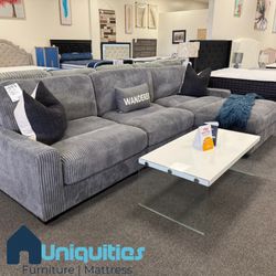 Grey corduroy sectional
